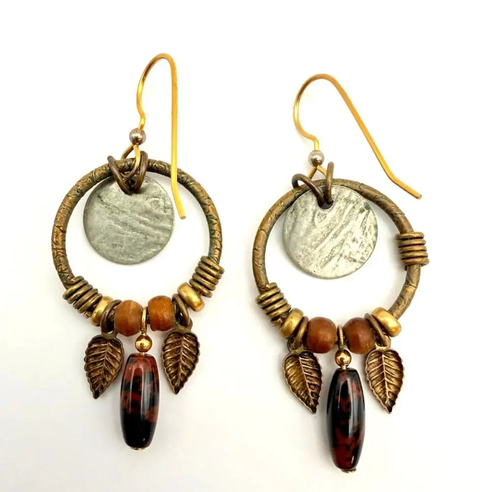 Lot of 3 Vintage Victorian Style Brass Boho Crystal Chandelier Dangle Earrings